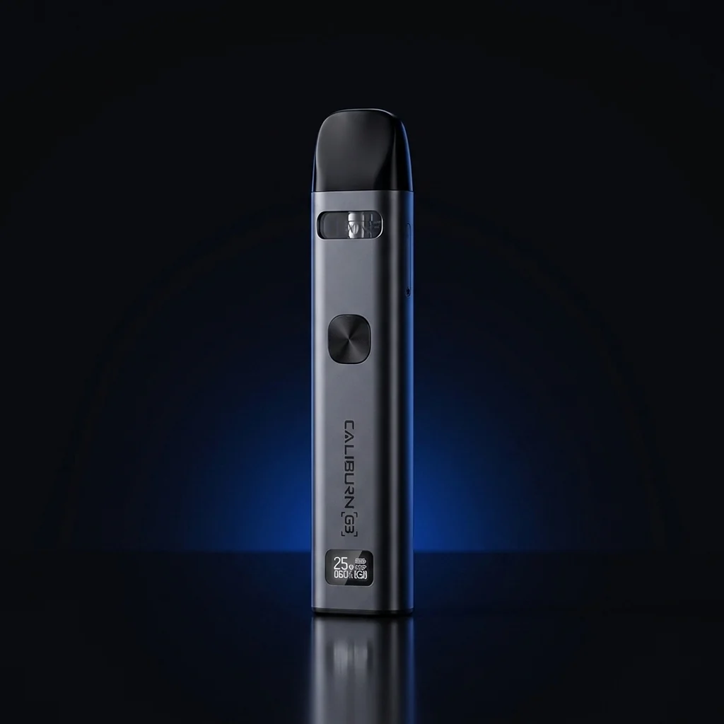 Uwell Caliburn G3, un pod recargable de calada MTL, sobre fondo oscuro de estudio.
