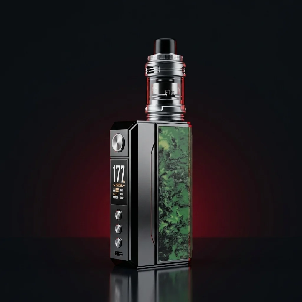 Kit VOOPOO Drag 4, un equipo recargable con batería de larga duración, sobre fondo oscuro de estudio.